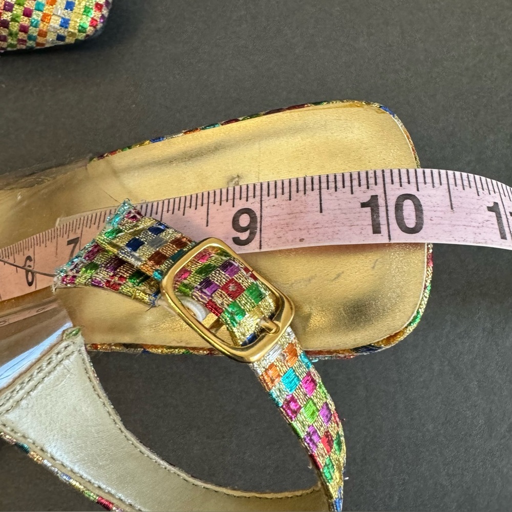 Vintage Gold Rainbow Pumps Clear Metallic Colorful Heels 60s Retro Size 8.5 - Picture 13 of 14